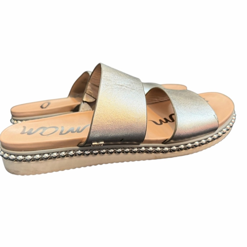 Sam Edelman Silver Metallic Double-Band Slide Sandals - Picture 3 of 5